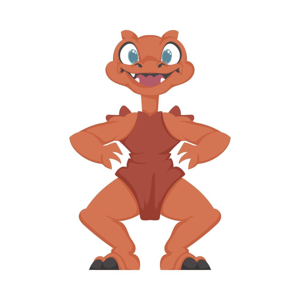 Mystical, fabulous funny orange dinosaur. Cartoon style vector