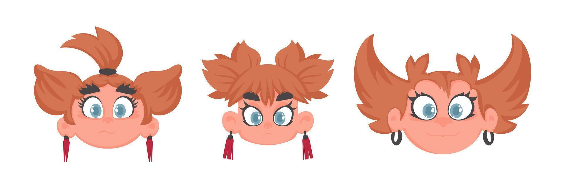 Three different cartoon characters with different hair styles vector