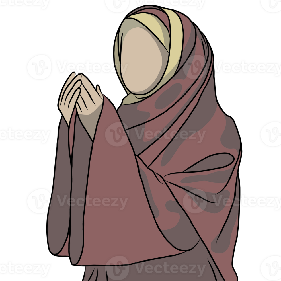 cartone animato carattere, bello musulmano donne indossare hijab con pregando, creativo con illustrazione nel piatto design. png