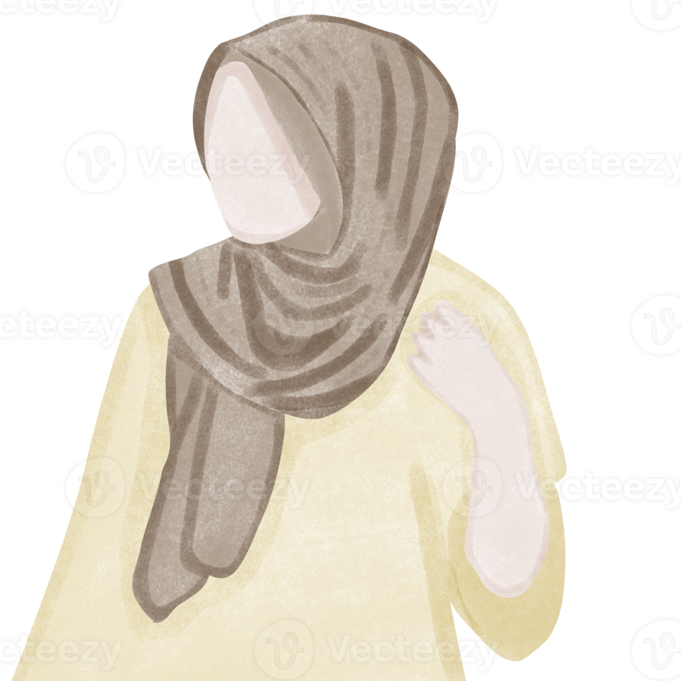 cartone animato carattere, musulmano donne indossare hijab con pregando, creativo con illustrazione nel piatto design. png