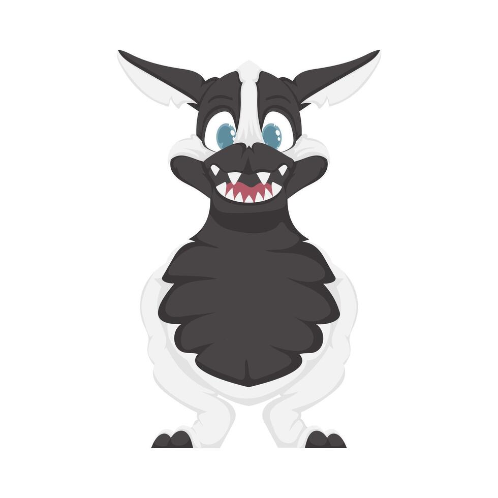Mystical, fabulous funny black dinosaur. Cartoon style vector