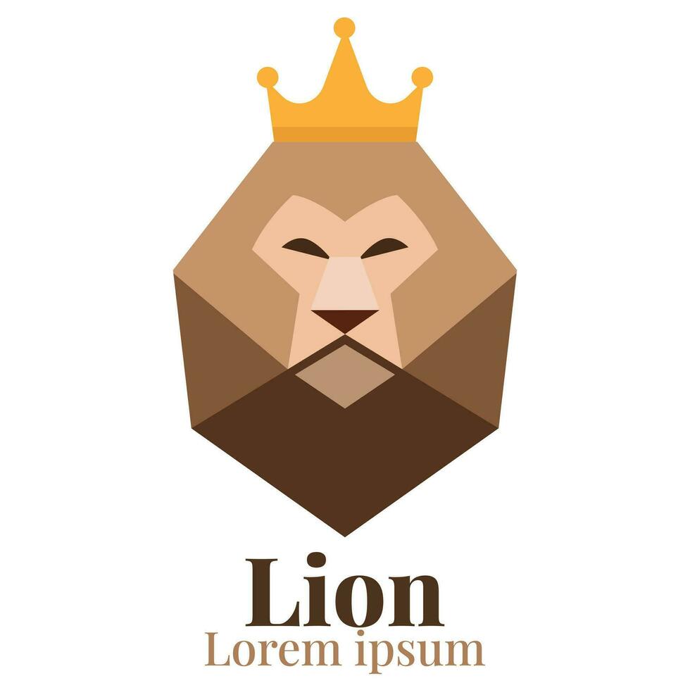 Head Lion wearing crown logo, icon on white background. Vector design illustration.
