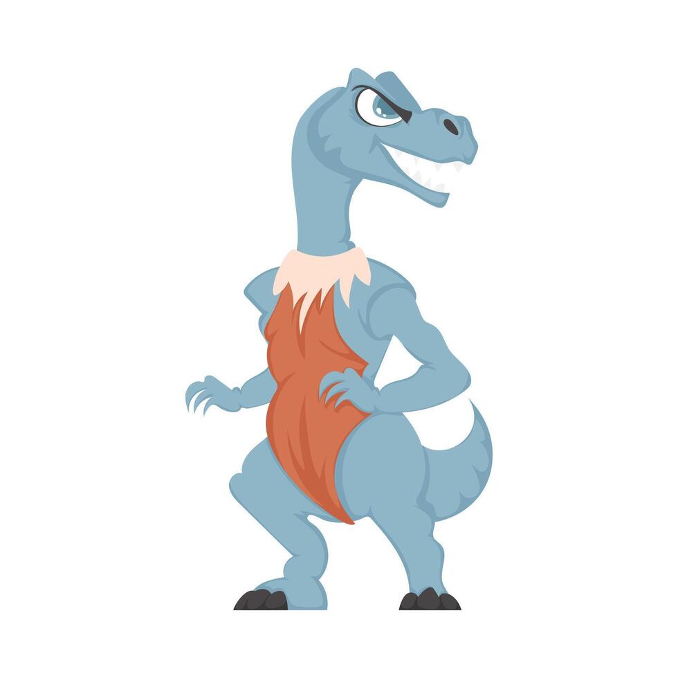 Mystical, fabulous funny blue dinosaur. Cartoon style vector