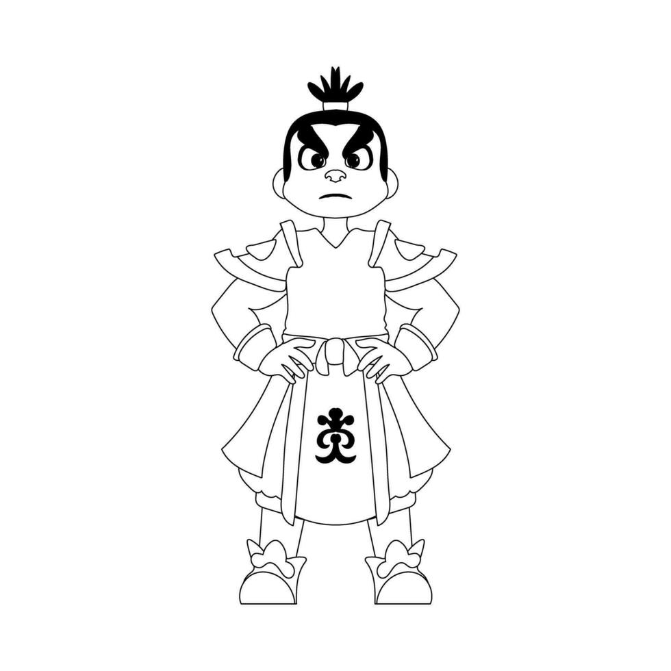 Cartoon funny and fabulous Viking or Chinese warrior. Coloring style vector