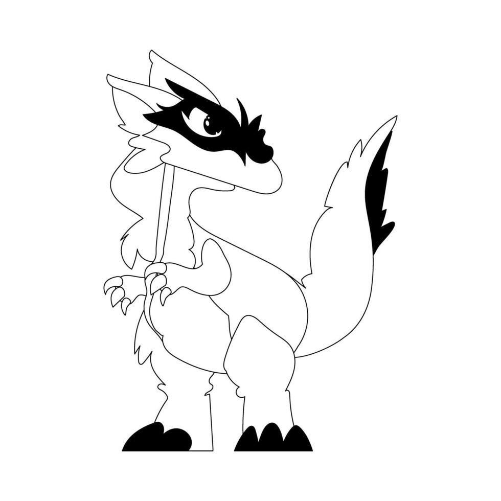 Cartoon funny and fabulous dragon dinosaur. Coloring style vector