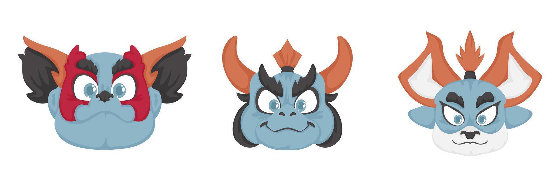Three cartoon characters with different colors and designs vector