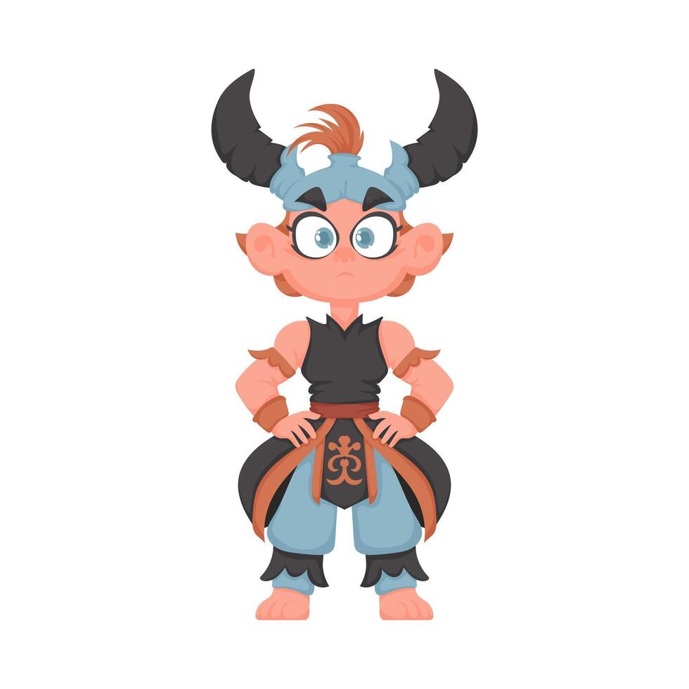 A cartoon character with horns and a blue shirt vector