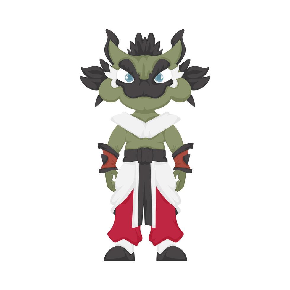 A cartoon character with a green and black outfit vector