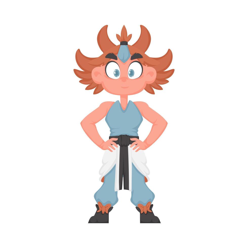 A cartoon character with red hair and a blue shirt vector