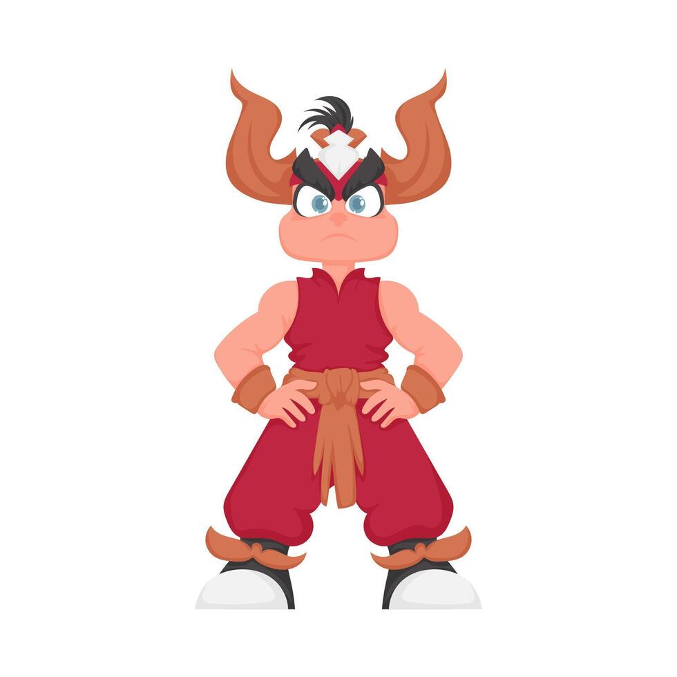 A cartoon character with horns and a red outfit vector
