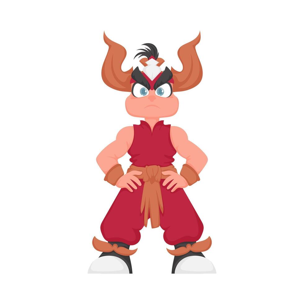 Cartoon funny and fabulous Chinese warrior girl. Cartoon style vector