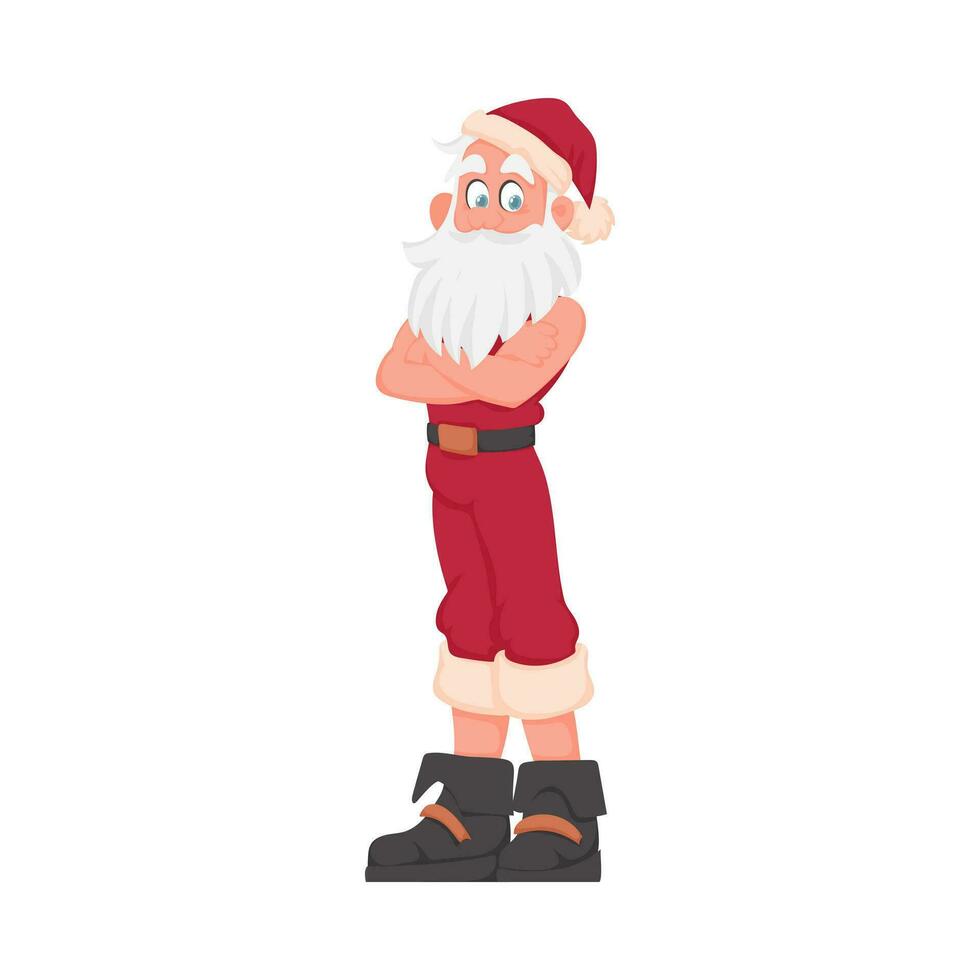 Papa Noel claus con un grande blanco barba en un rojo nuevo años traje. dibujos animados estilo vector