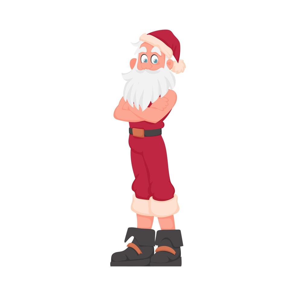 Santa claus cartoon character standing with arms crossed vector