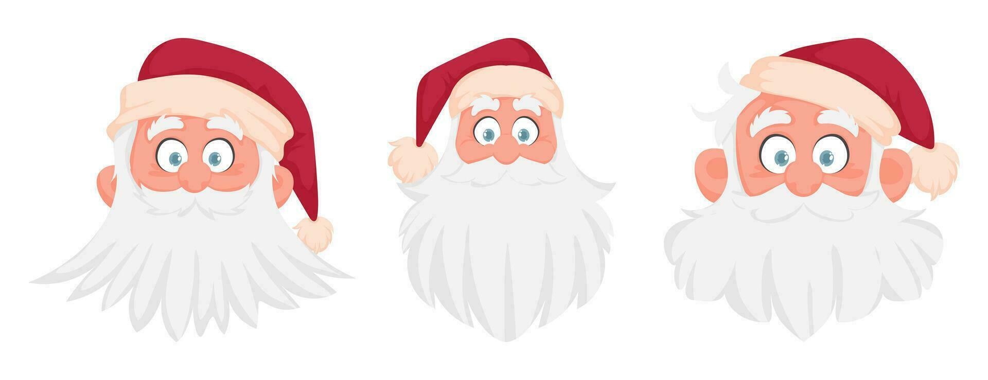 Set of different kind Santa Claus faces. Cartoon style vector