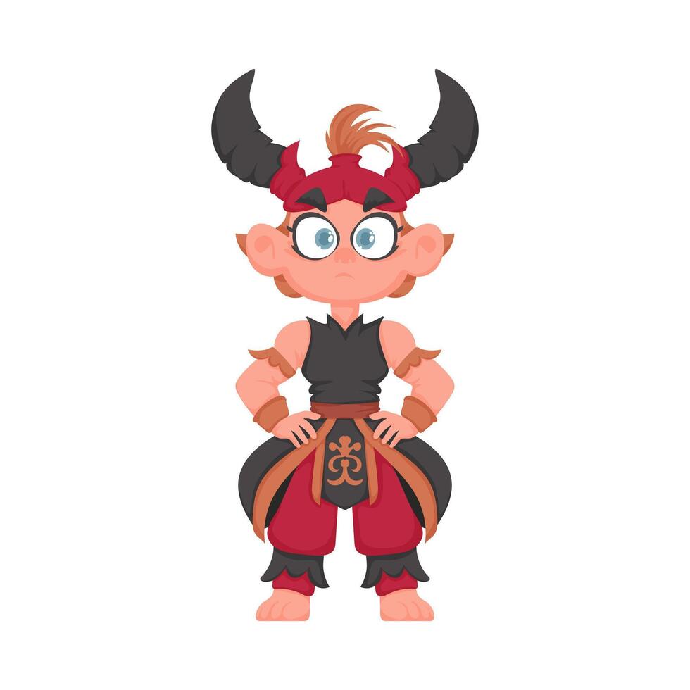 A cartoon devil in a red and black outfit vector