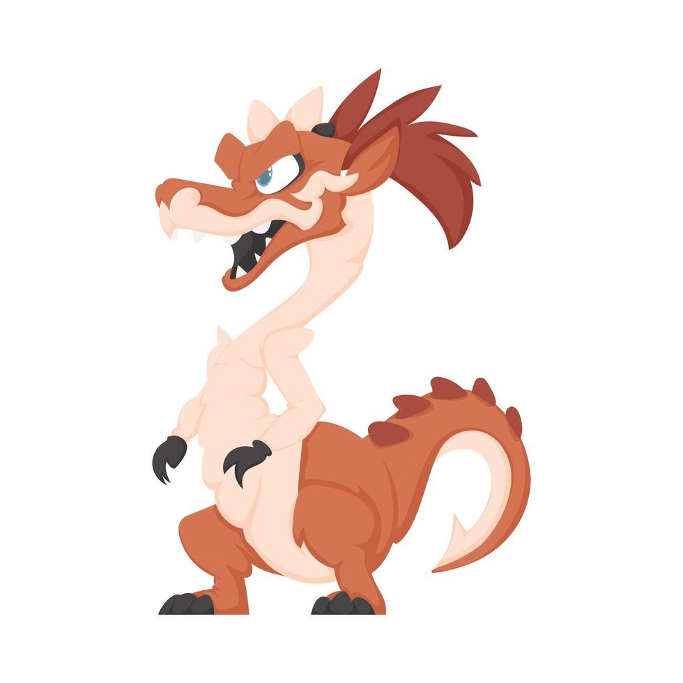 Mystical, fabulous funny orange dinosaur. Cartoon style vector