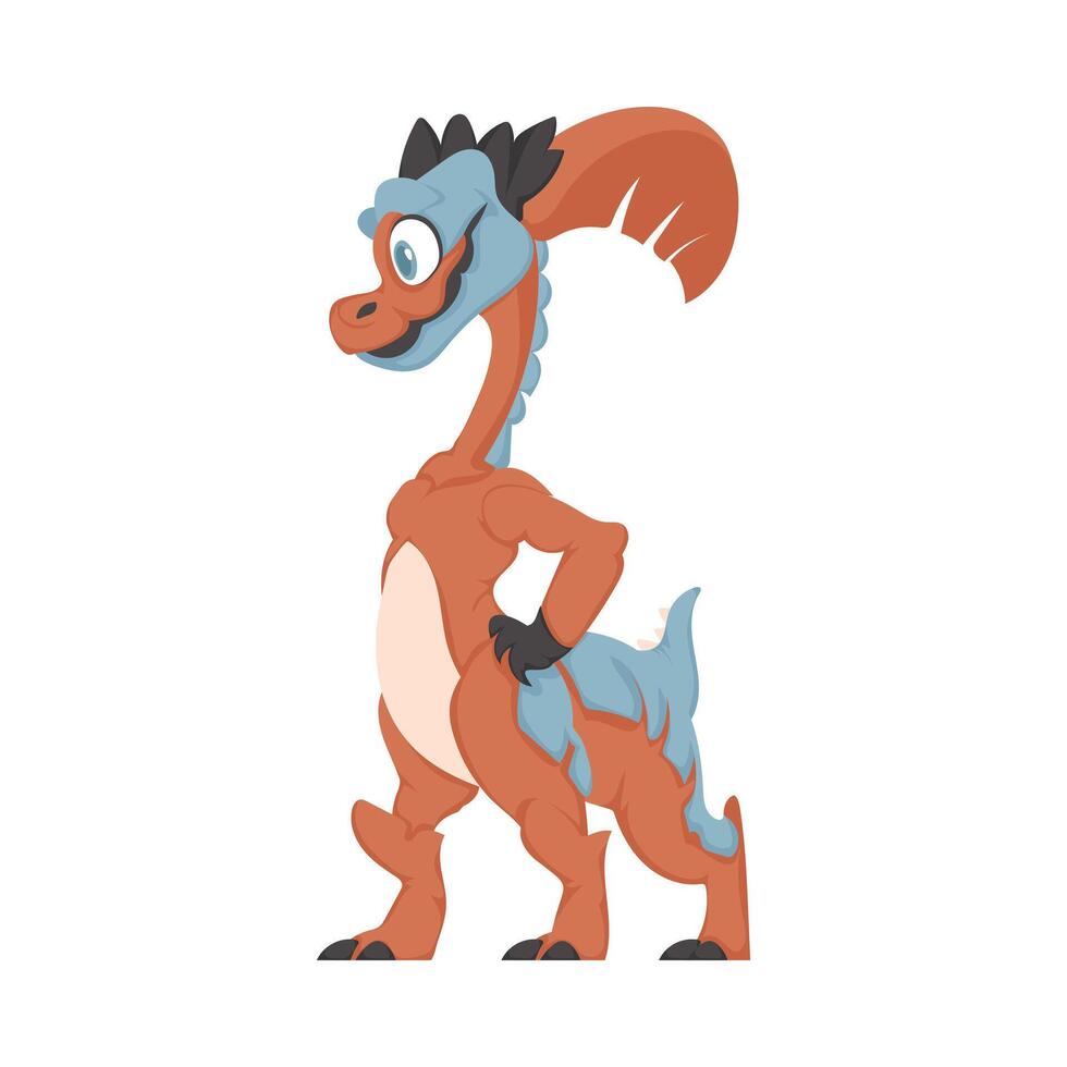 Mystical, fabulous funny dinosaur. Cartoon style vector