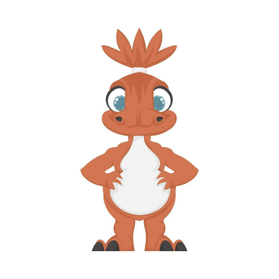 Mystical, fabulous funny dinosaur. Cartoon style vector