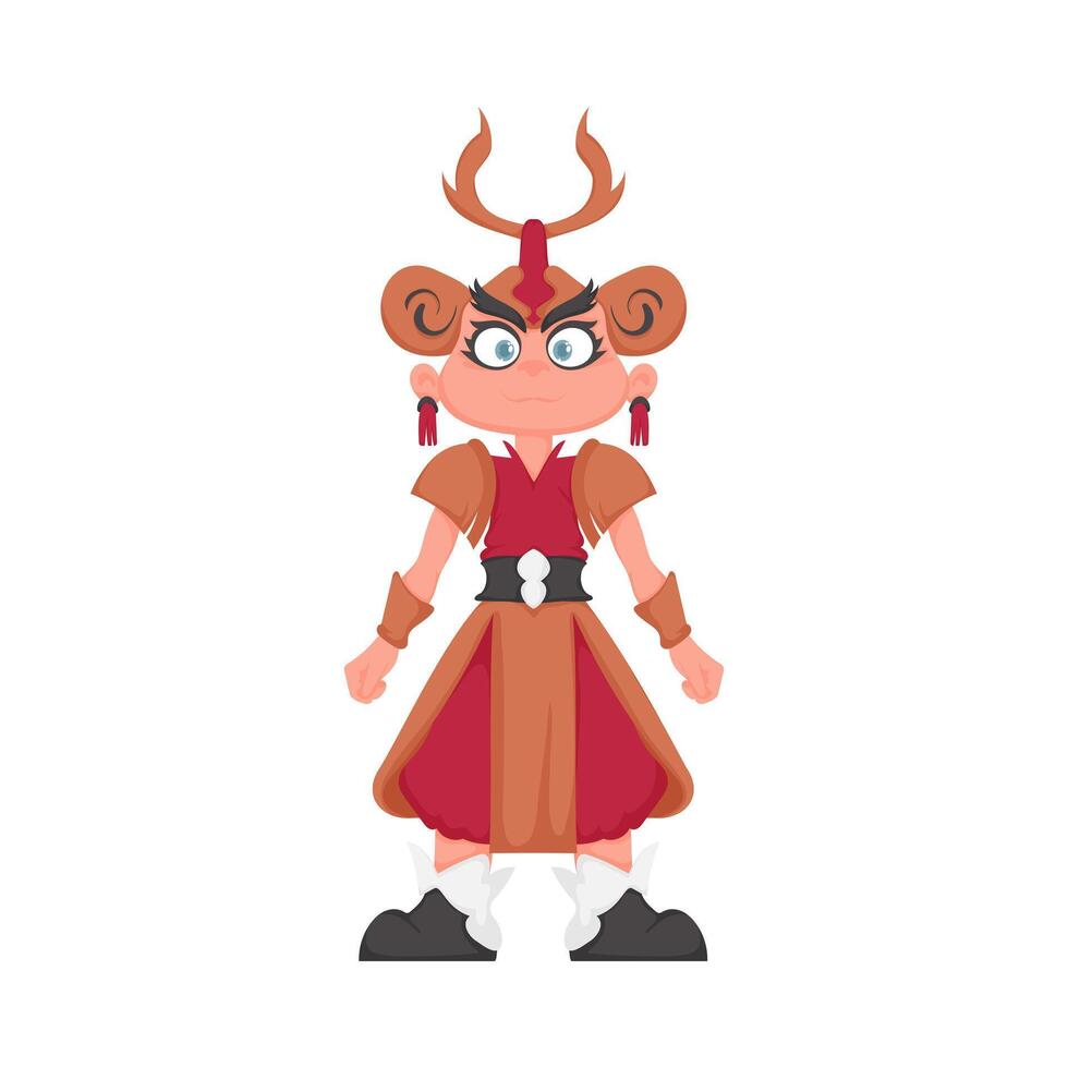 A cartoon character in a red dress and horns vector