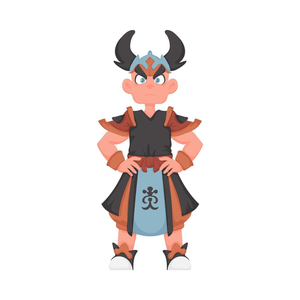 A cartoon character in a costume with horns vector
