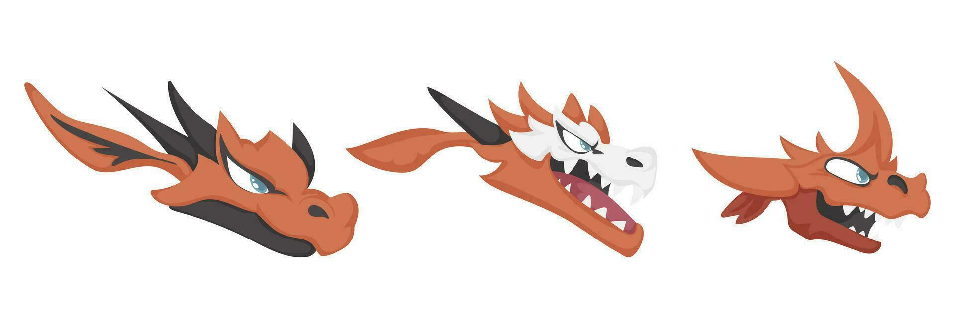 conjunto de místico y hada cuento caras de chino dragones dibujos animados estilo vector