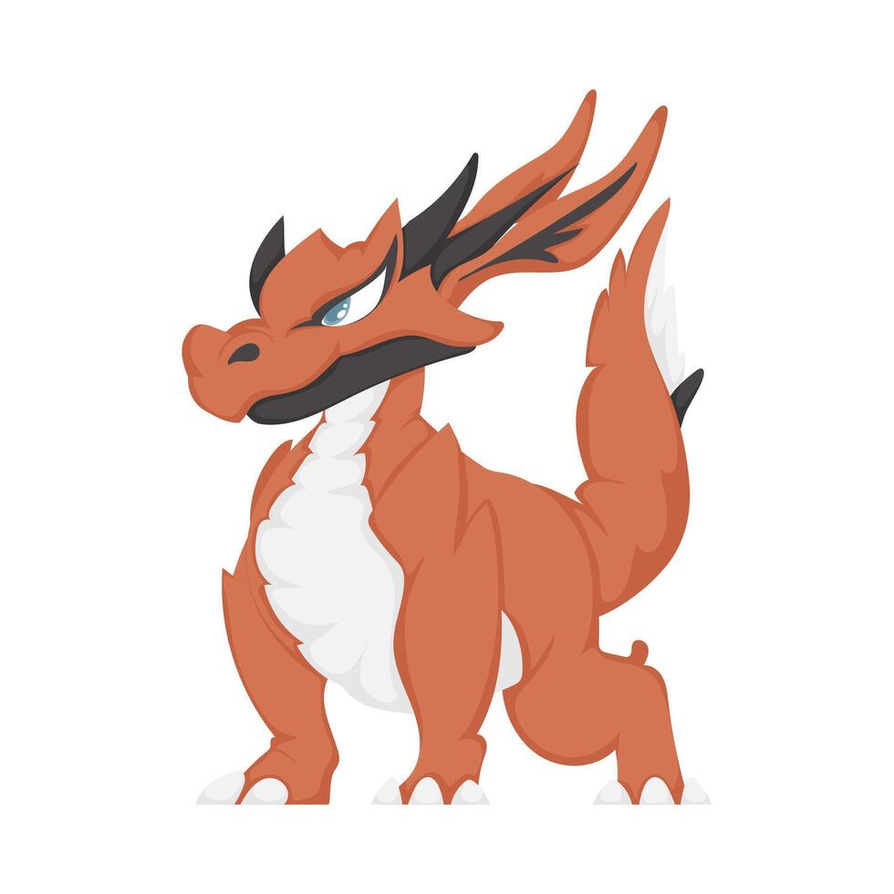 A cartoon dragon with black and white markings vector