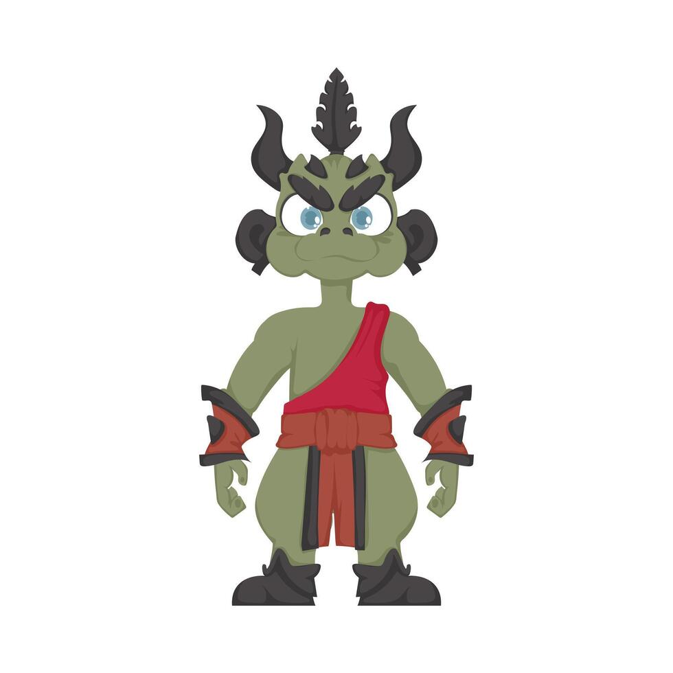 A cartoon green demon with horns and a red shirt vector