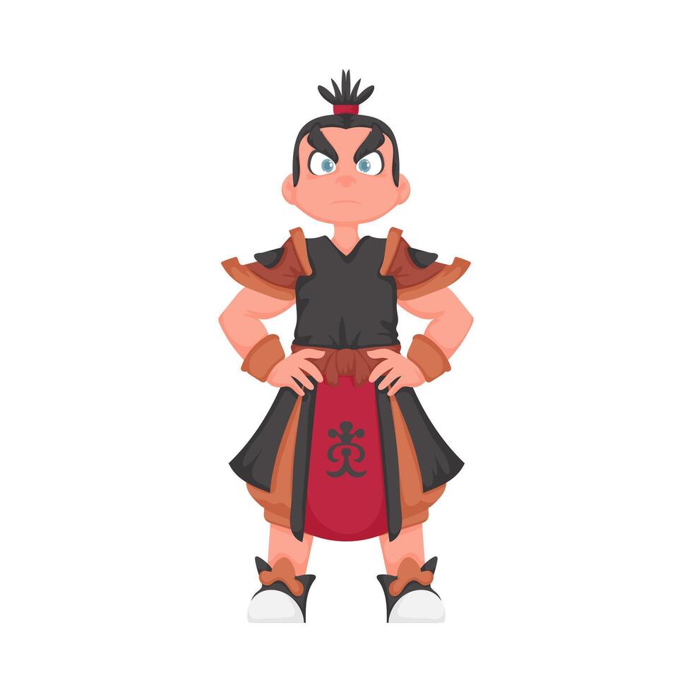 Cartoon funny and fabulous Chinese dragon warrior, Shaolin warrior. Cartoon style vector