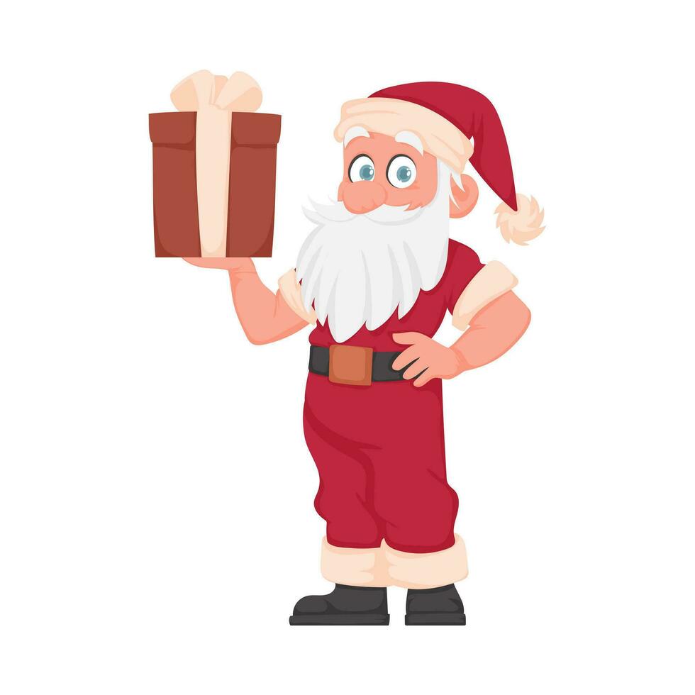 Papa Noel claus con un grande blanco barba en un rojo nuevo años traje. dibujos animados estilo vector