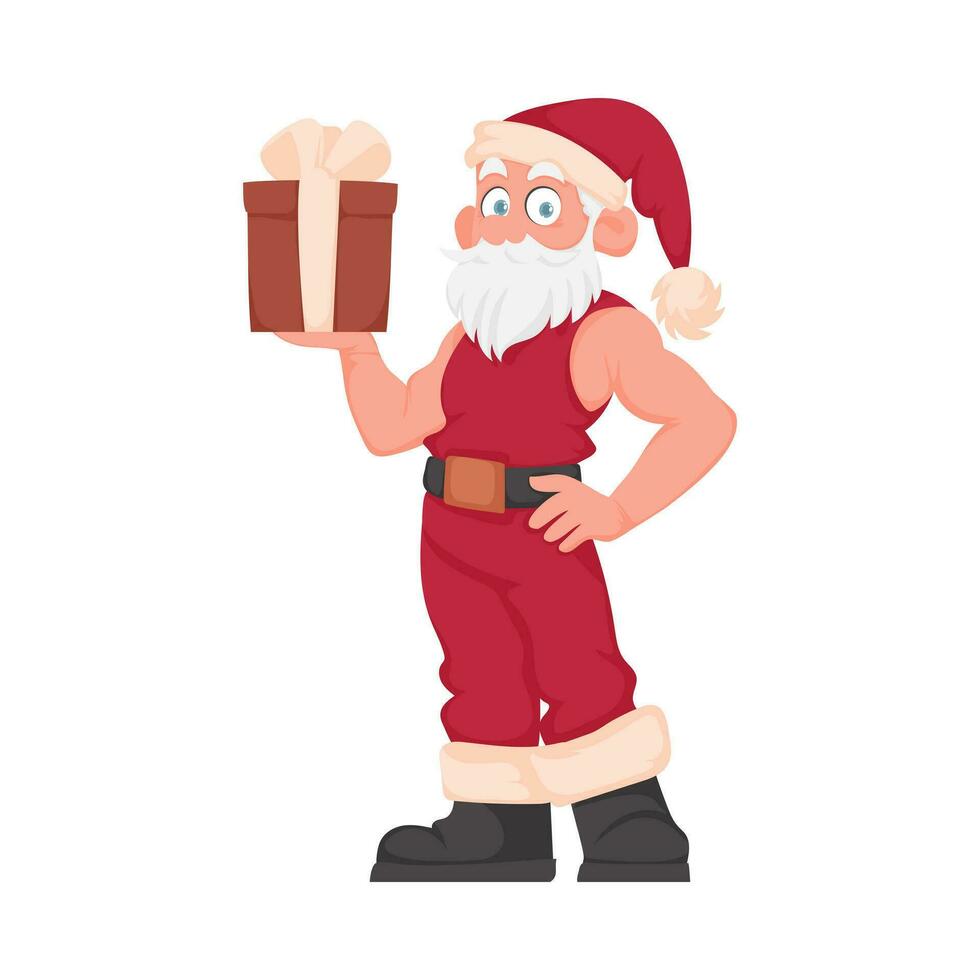 Papa Noel claus con un grande blanco barba en un rojo nuevo años traje. dibujos animados estilo vector