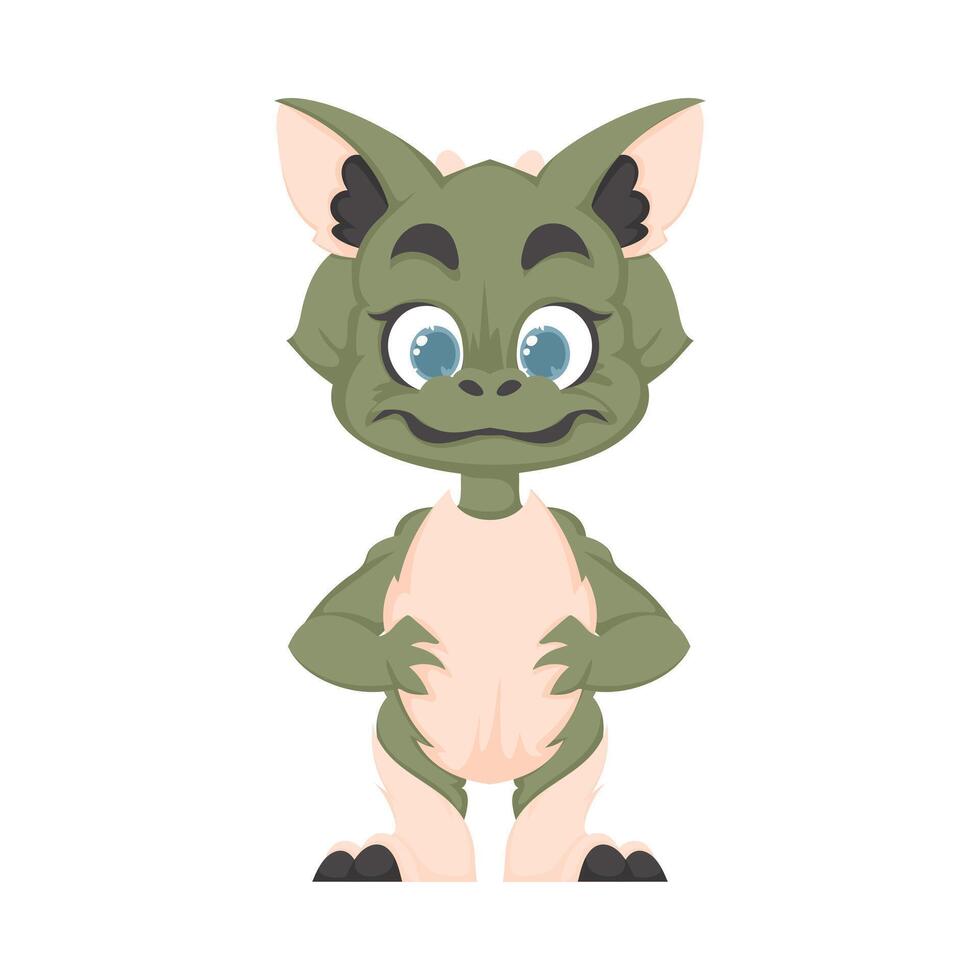 A cartoon green dragon with big eyes and a big nose vector