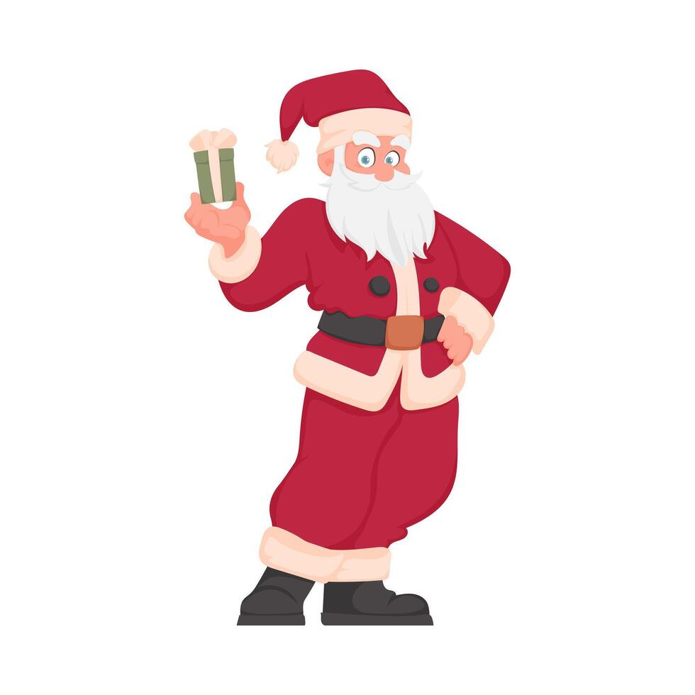Santa claus holding a gift box illustration vector