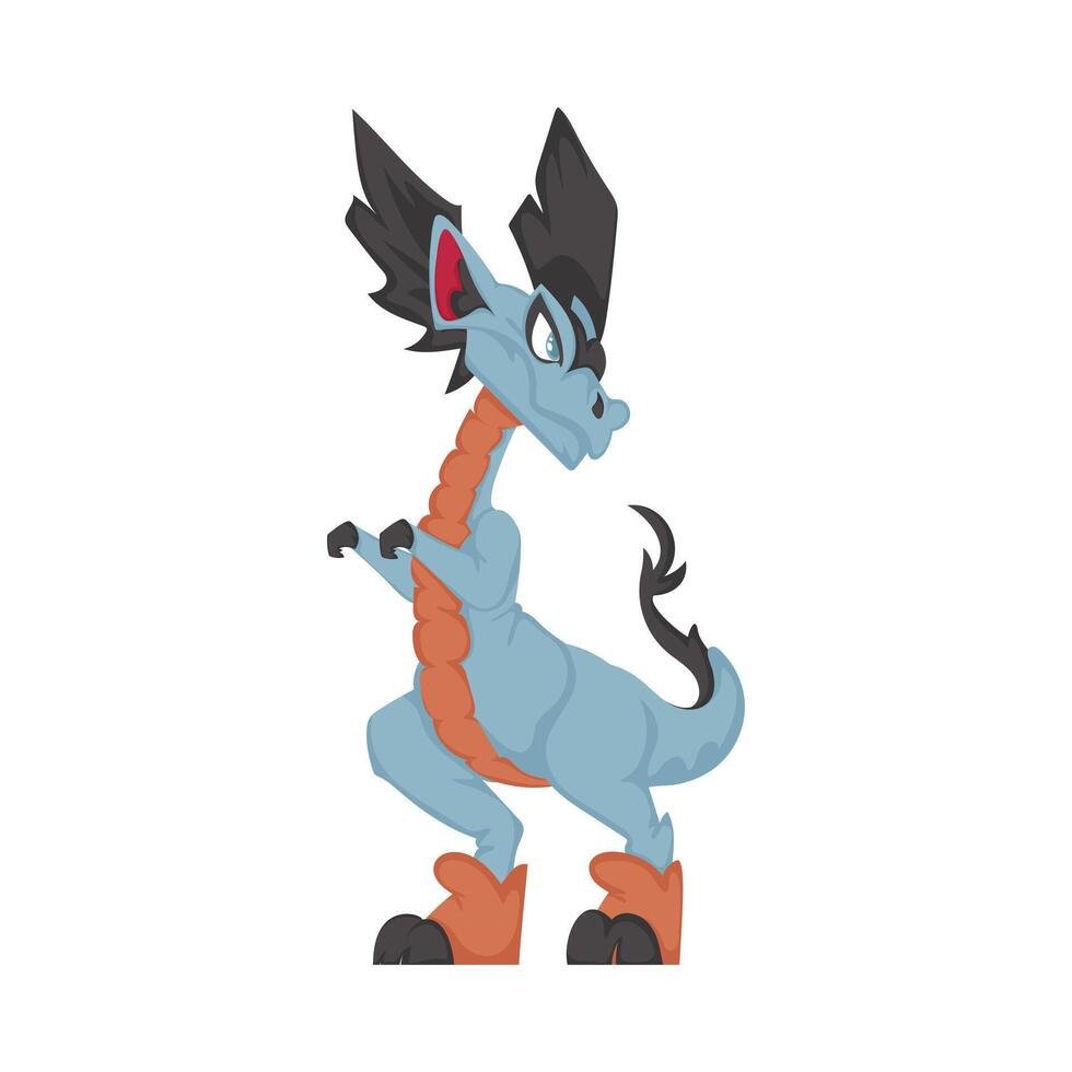 A cartoon blue dragon with black and orange legs vector