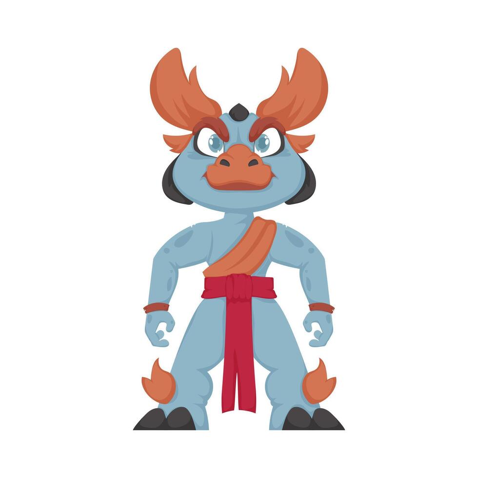 A cartoon blue dragon with red horns vector