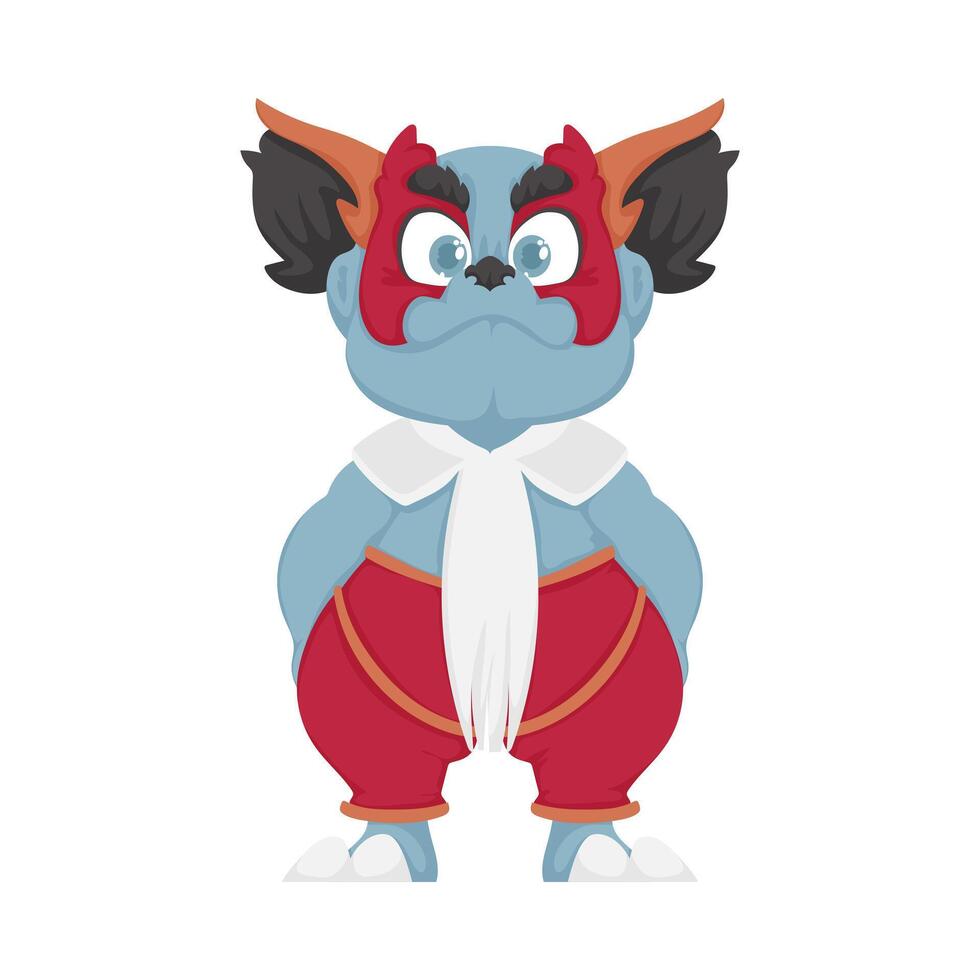 A cartoon character with horns and a red outfit vector