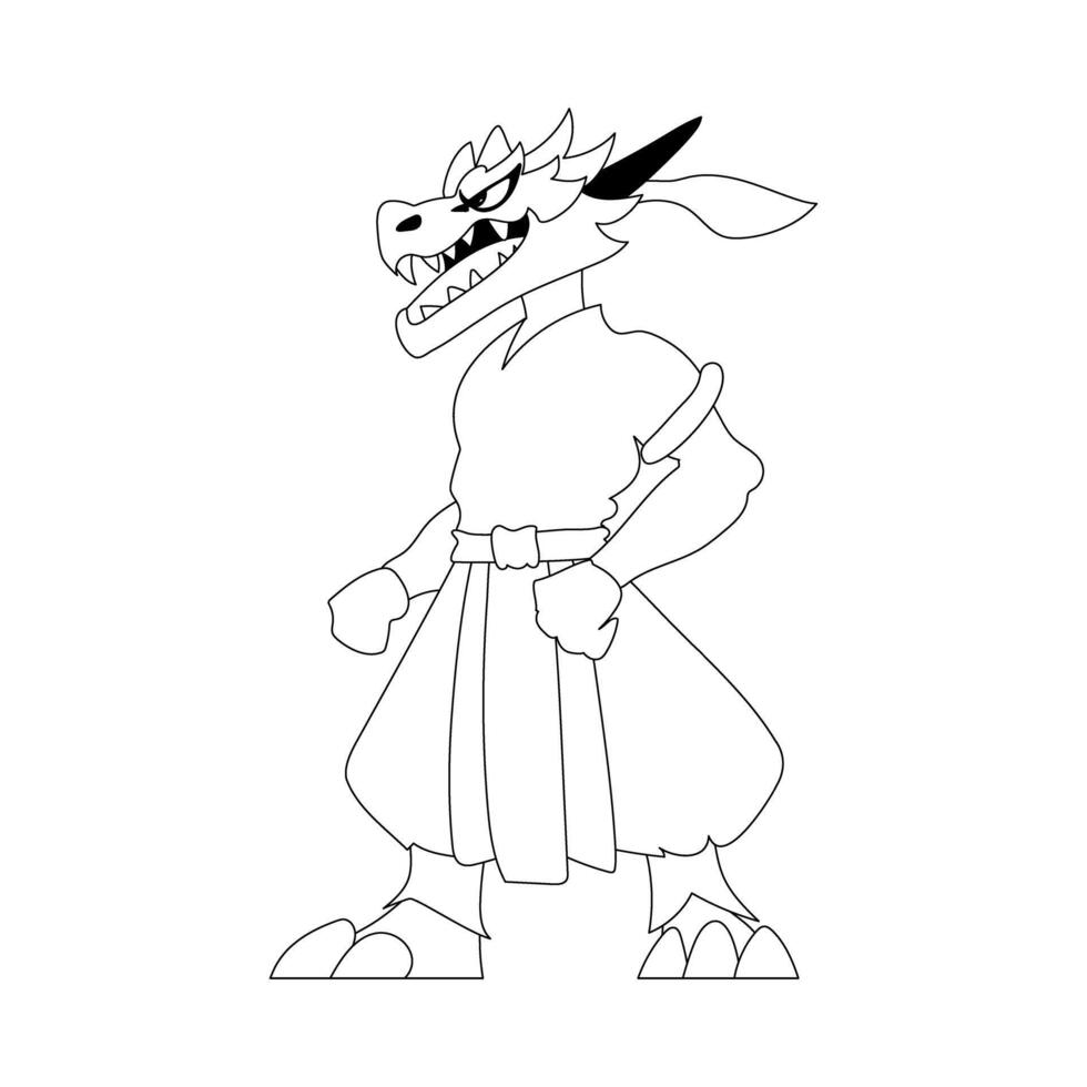 A coloring page of a dragon with a sword vector