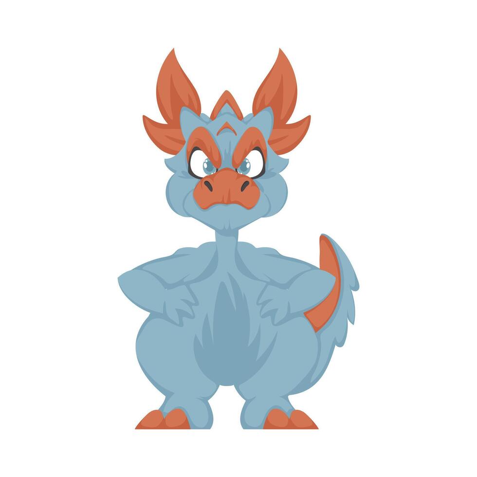 A cartoon blue dragon with orange horns vector