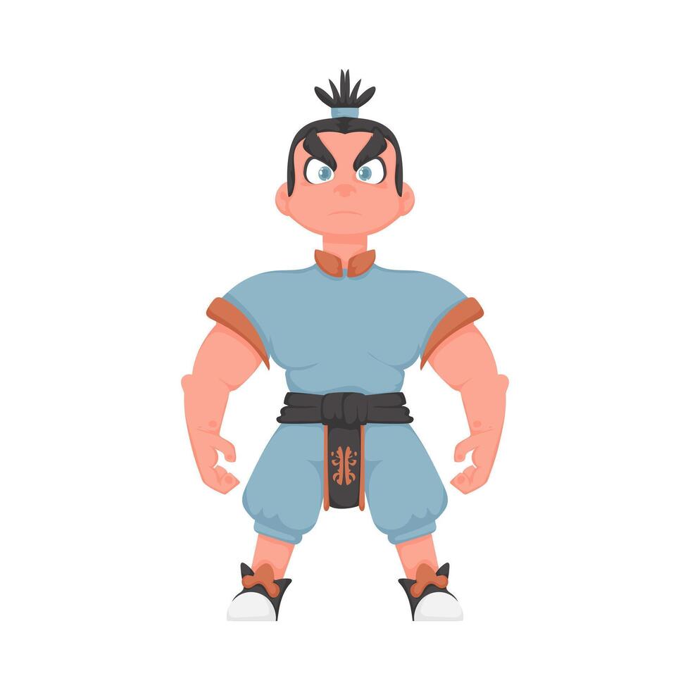 A cartoon character with a black belt and blue shirt vector