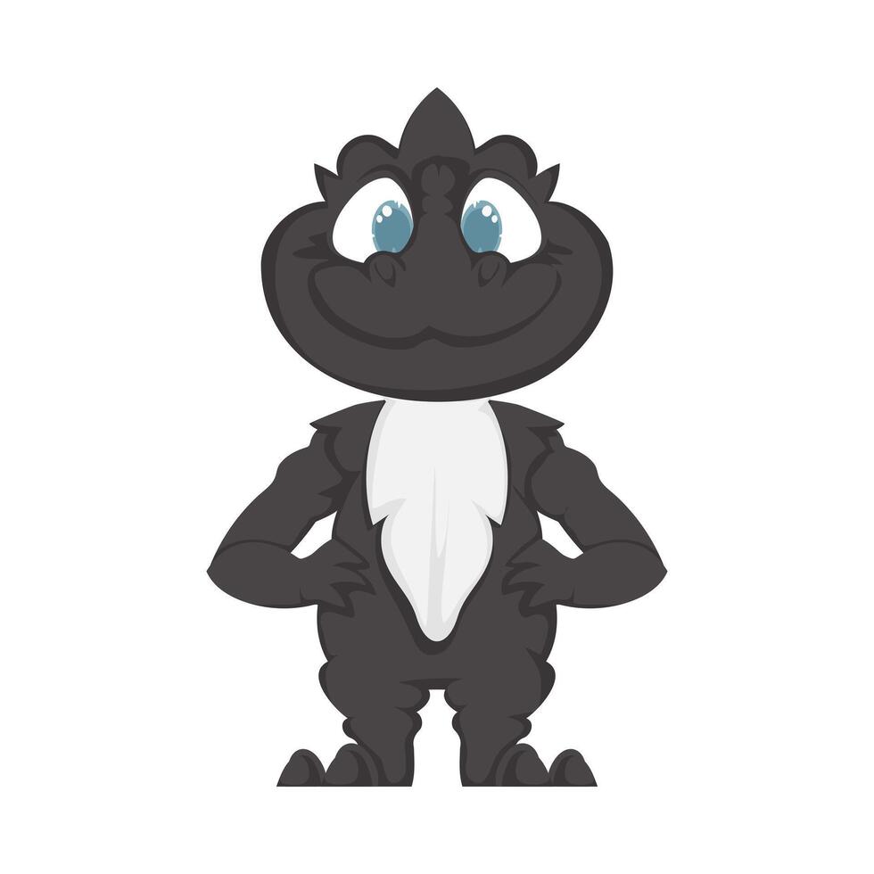 Mystical, fabulous funny black dinosaur. Cartoon style vector
