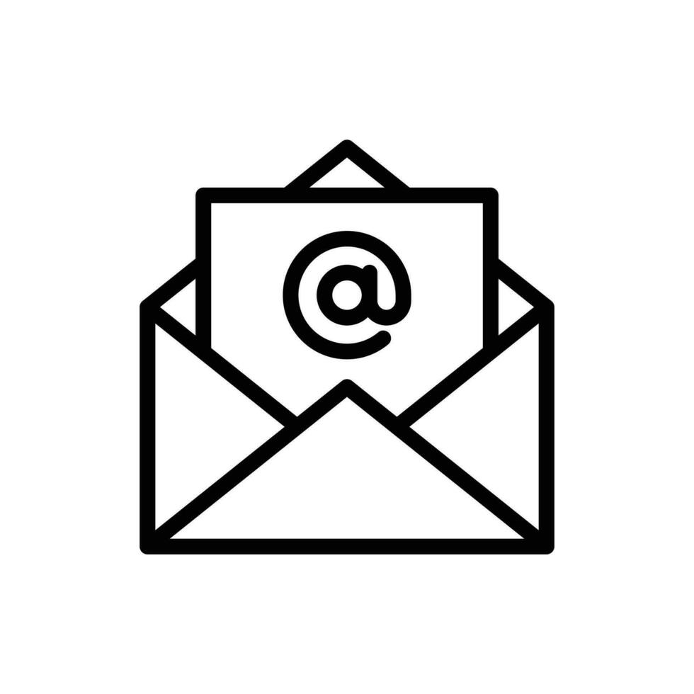 Mail with at sign icon in line style design isolated on white background. Editable stroke. vector