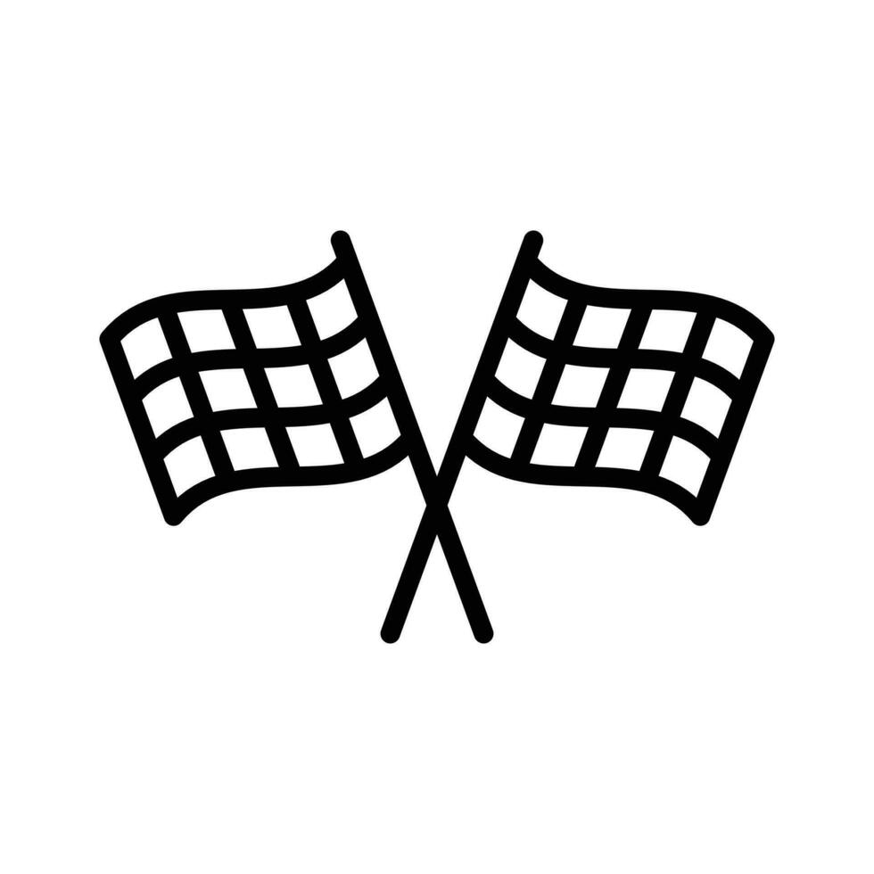 Cross checkered racing flags, sports finish line flag icon in line style design isolated on white background. Editable stroke. vector