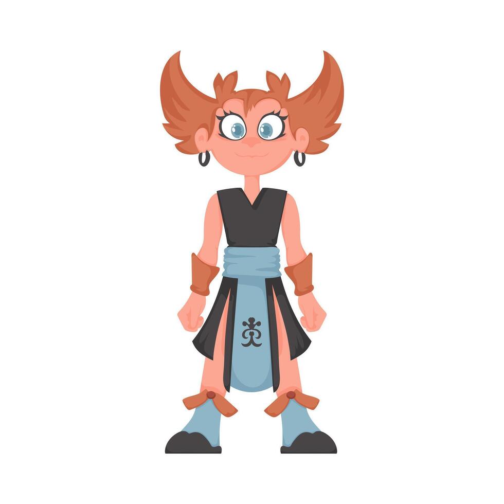 dibujos animados gracioso y fabuloso vikingo guerrero muchacha. dibujos animados estilo vector