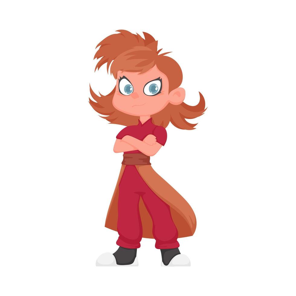 A cartoon girl with red hair and a red outfit vector