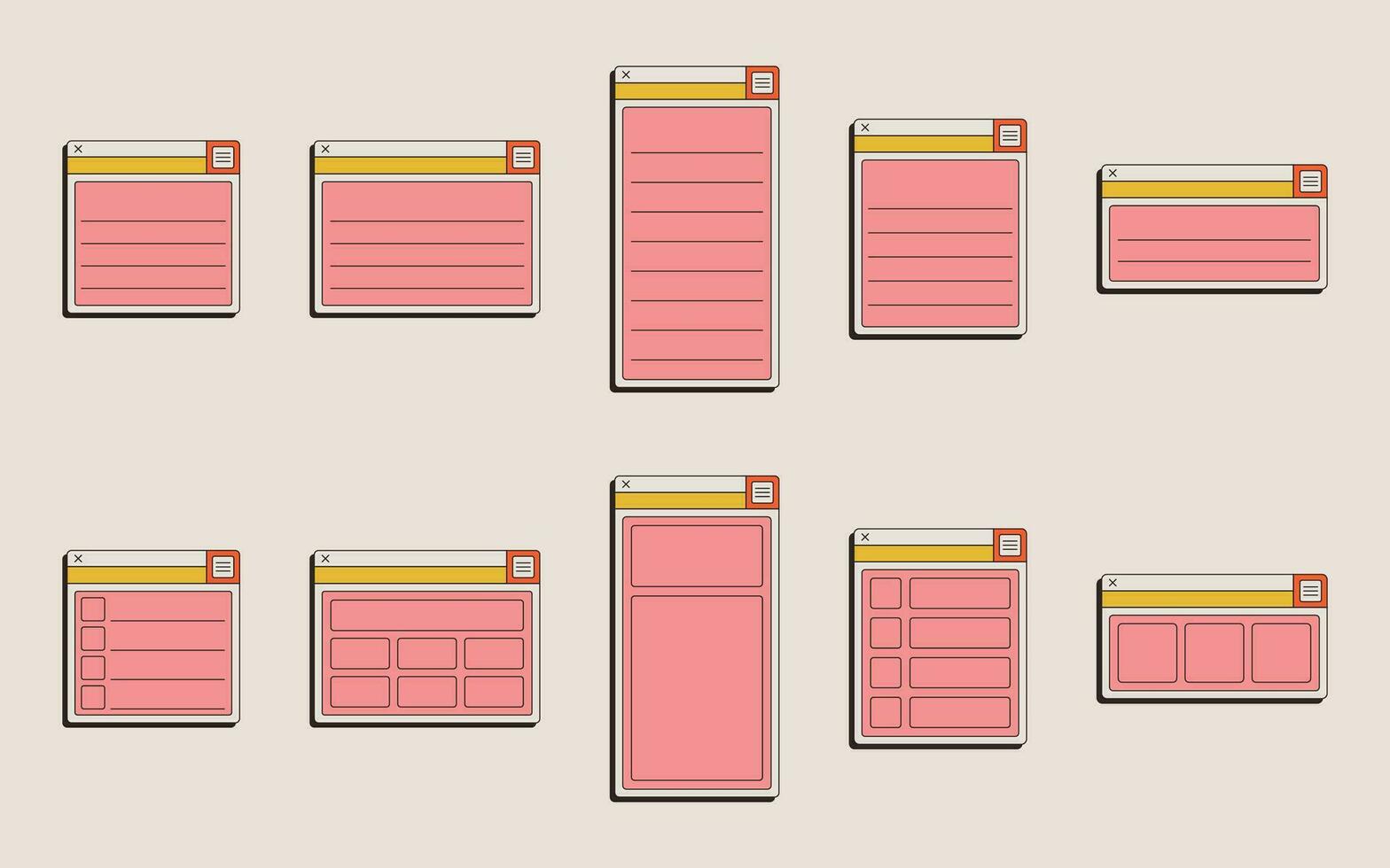 Collection of Retro Web UI Notes vector