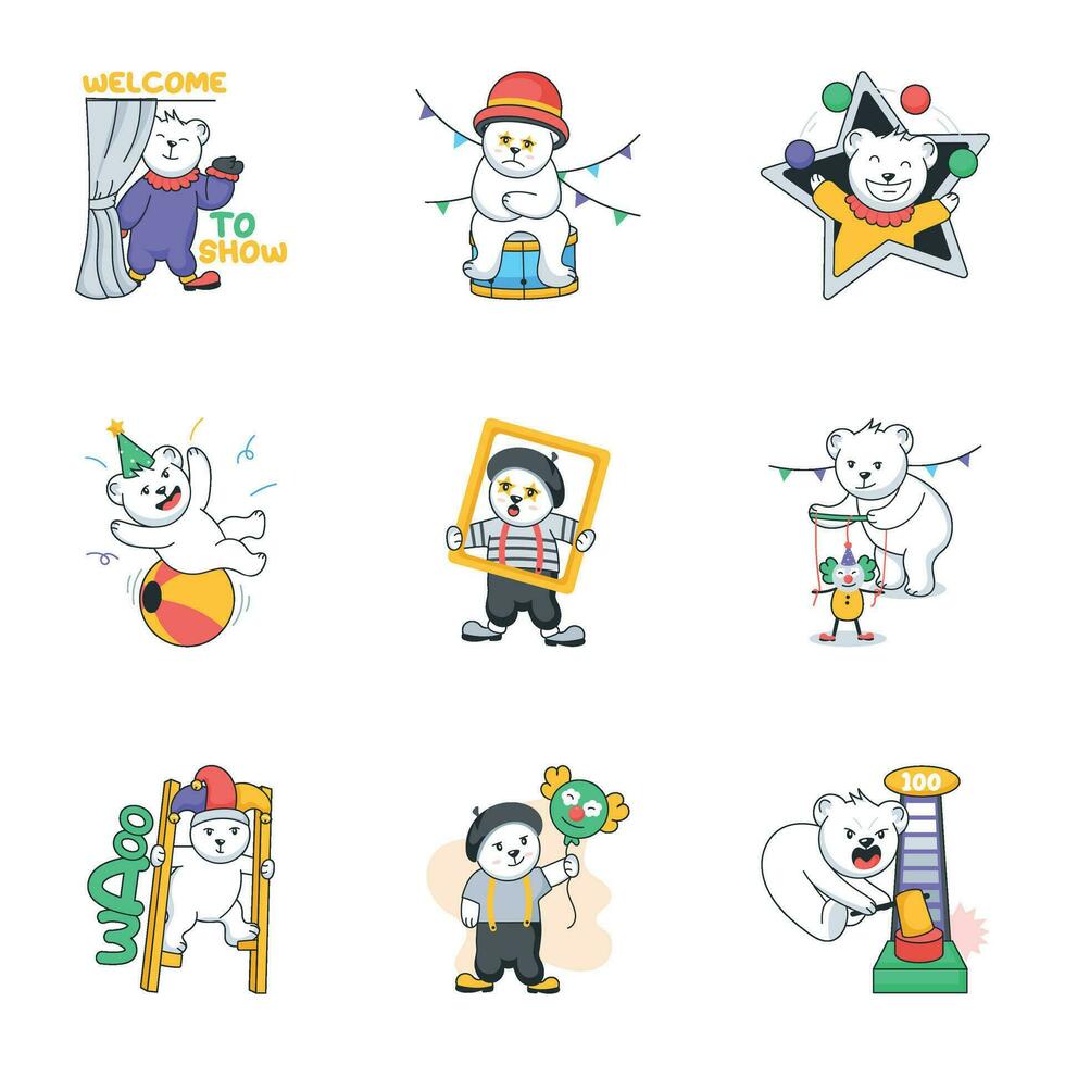 Bundle of Circus Artists Doodle Stickers vector