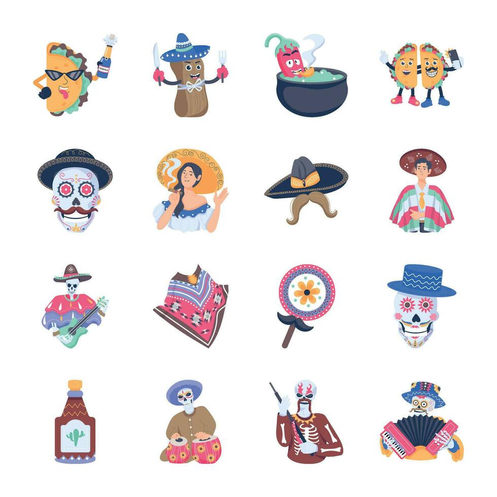 Modern Bundle of Mexican Tradition Flat Icons vector