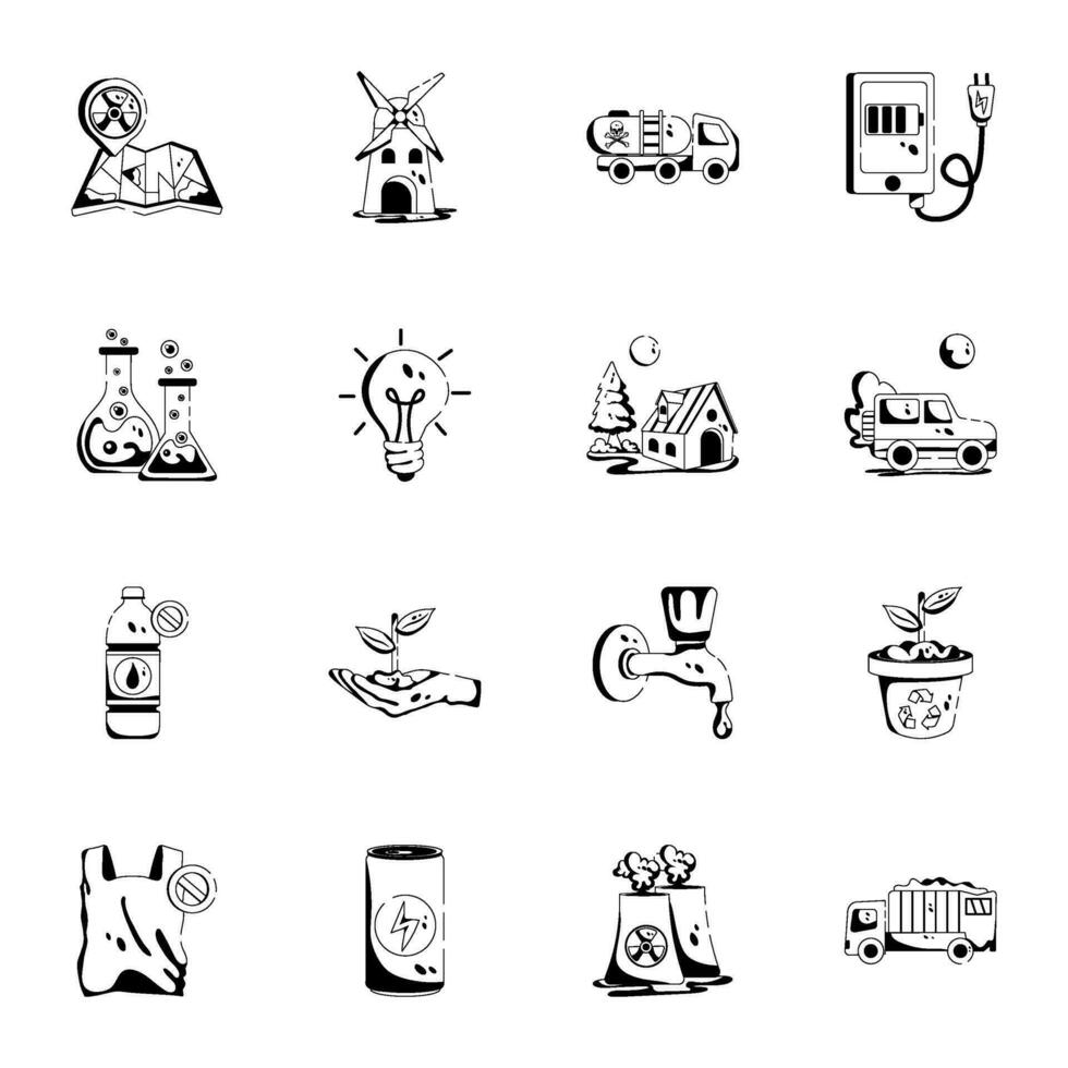 Set of Glyph Style Energy and Eco Icons vector