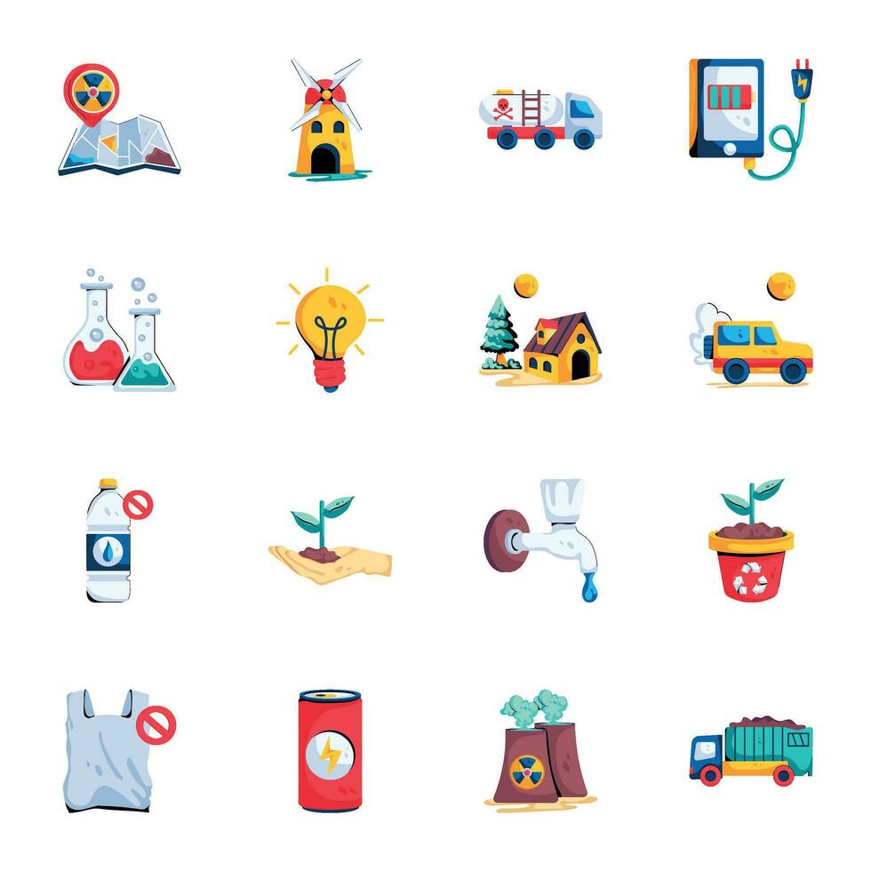 Set of Flat Style Energy and Eco Icons vector