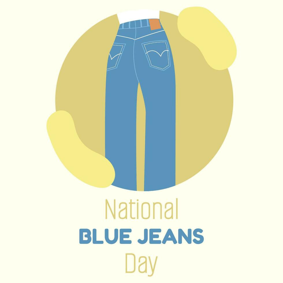 National Blue Jeans Day. Woman high waisted regular cut jeans Denim day. vector