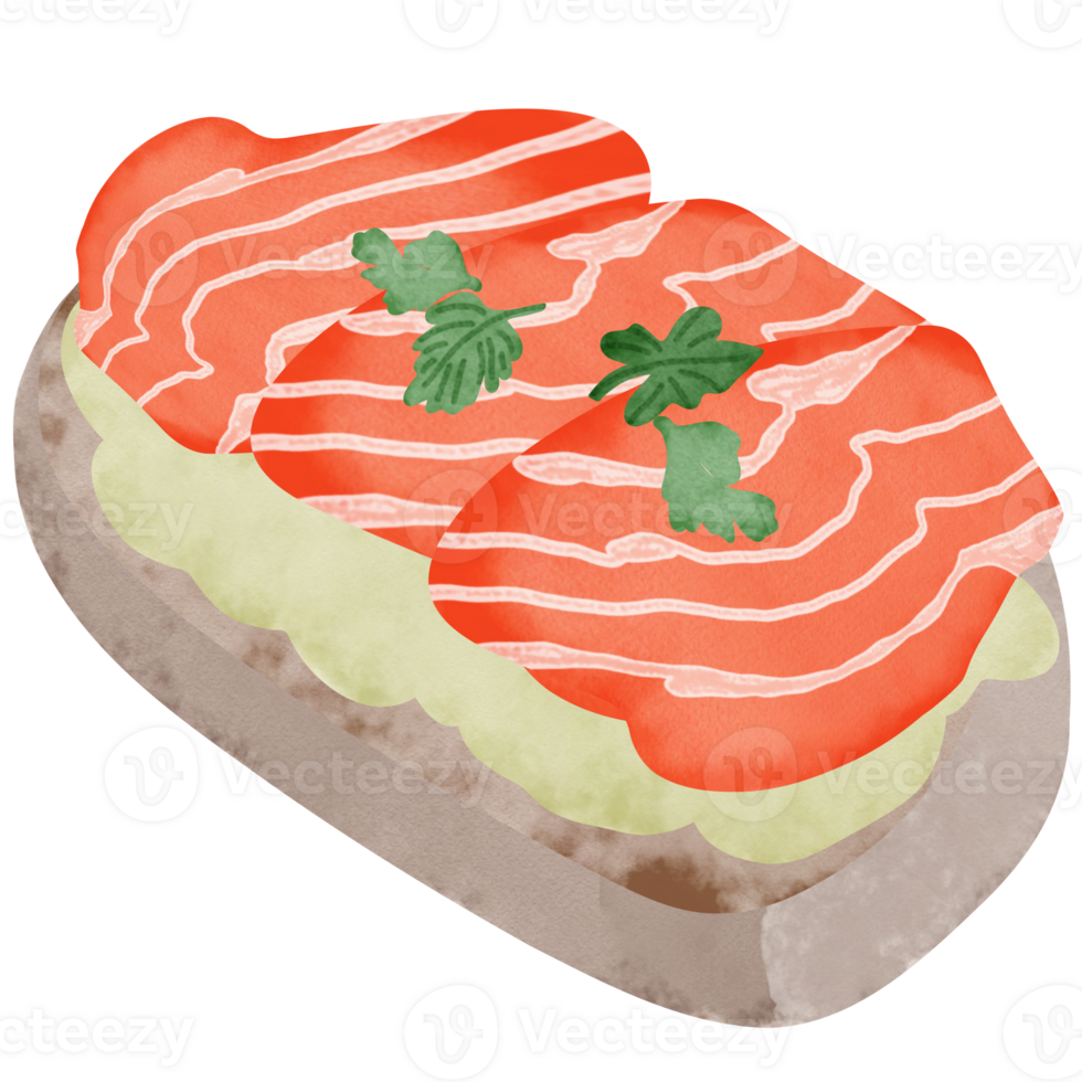 Salmon and Avocado topped on bread. creative with illustration in flat design. png